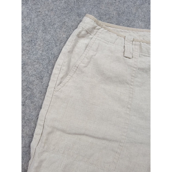 Eddie Bauer Pants Womens 10 Beige Brown Crop 100% Linen Casual Beach Vacation - Picture 2 of 16